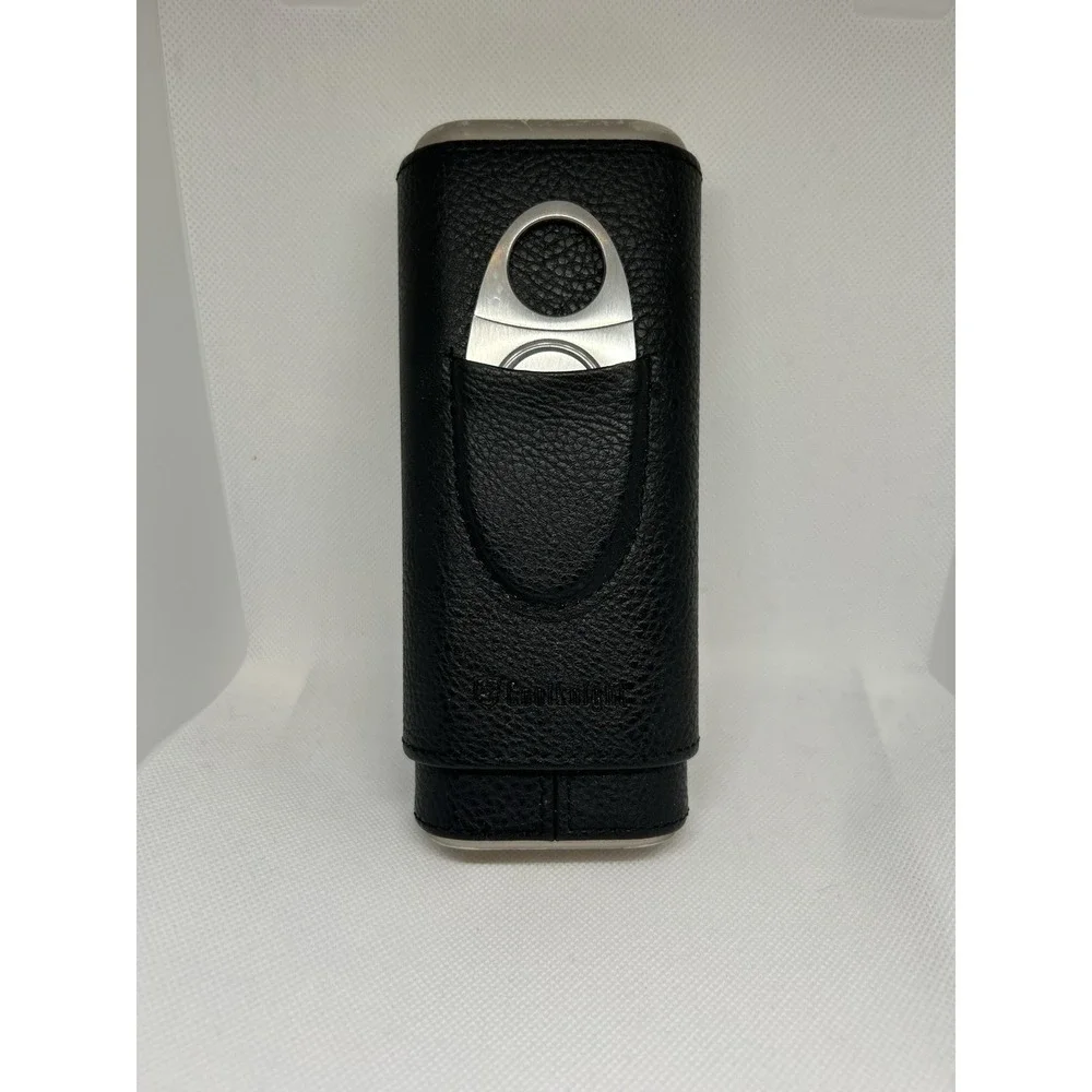 Coolknight Portable 3-Finger Black Leather Cigar Case w Stainless Steel Cutter